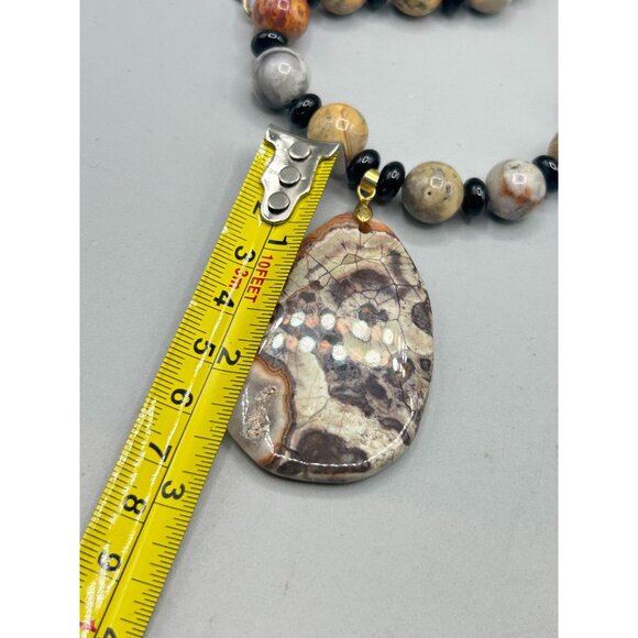 Handcrafted Leopard Jasper Necklace Beaded with Large Drop Shaped Pendant - Picture 7 of 7